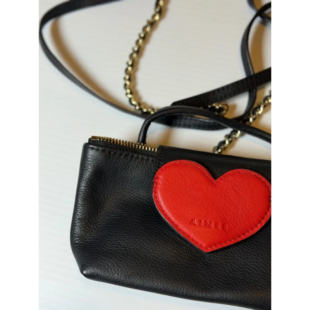 Aimee Kestenberg Heart Breaker Mini Crossbody Black Red Leather Gold Chain Bag